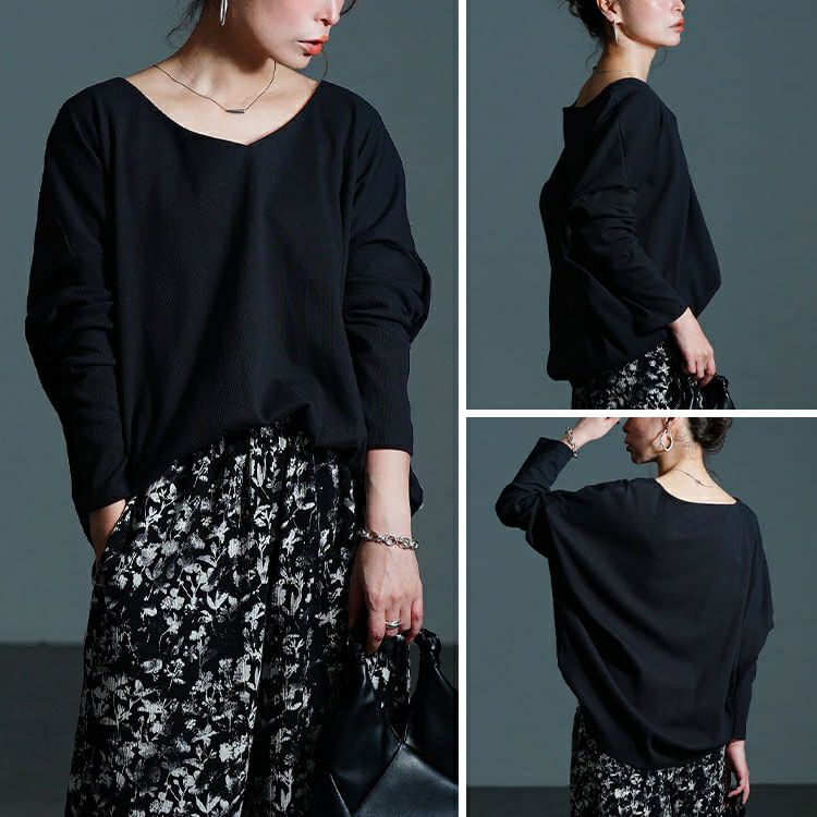 大きいサイズ レディース Vネックリブドルマンプルオーバー　jp564