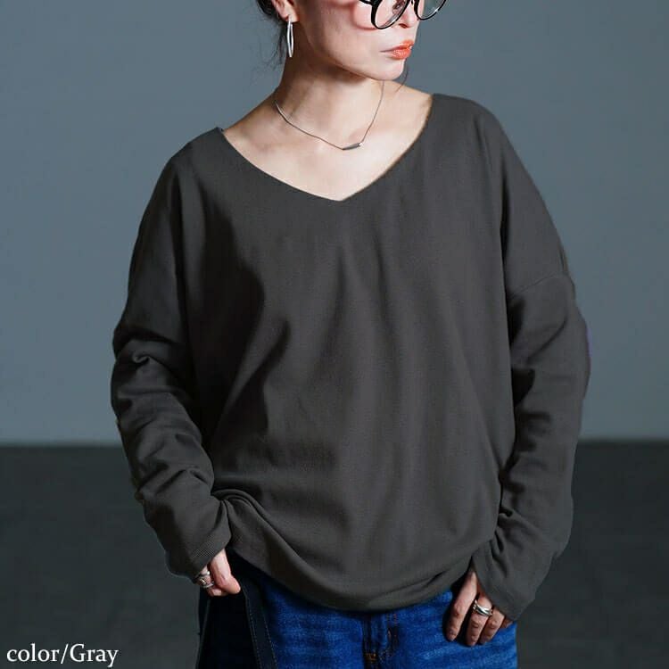 大きいサイズ レディース Vネックリブドルマンプルオーバー　jp564