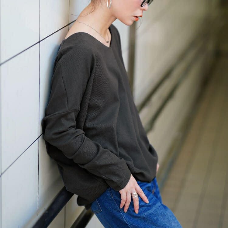 大きいサイズ レディース Vネックリブドルマンプルオーバー　jp564