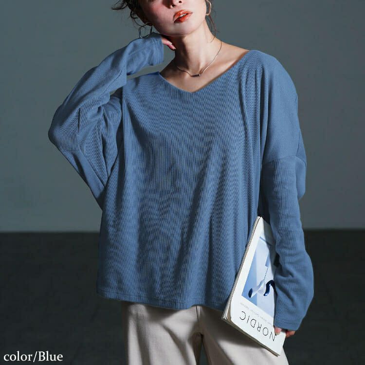 大きいサイズ レディース Vネックリブドルマンプルオーバー　jp564