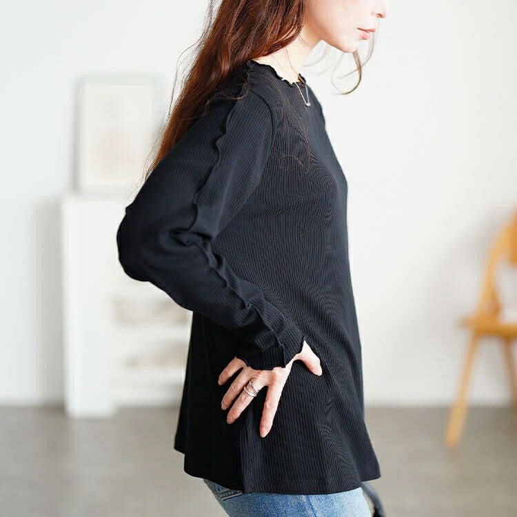 大きいサイズ レディース クルーネックショルダーメローリブトップス　cpdai-651064 【メール便可】