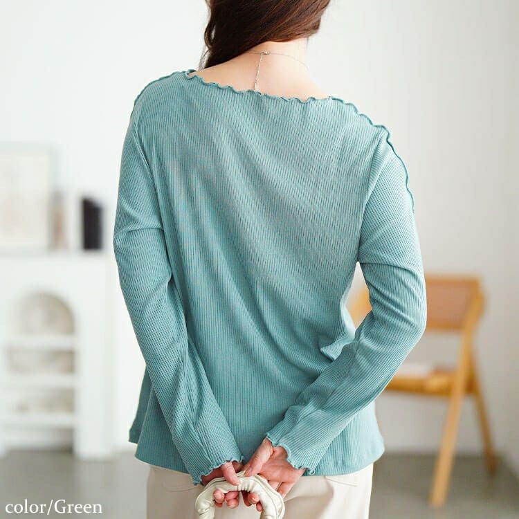 大きいサイズ レディース クルーネックショルダーメローリブトップス　cpdai-651064 【メール便可】