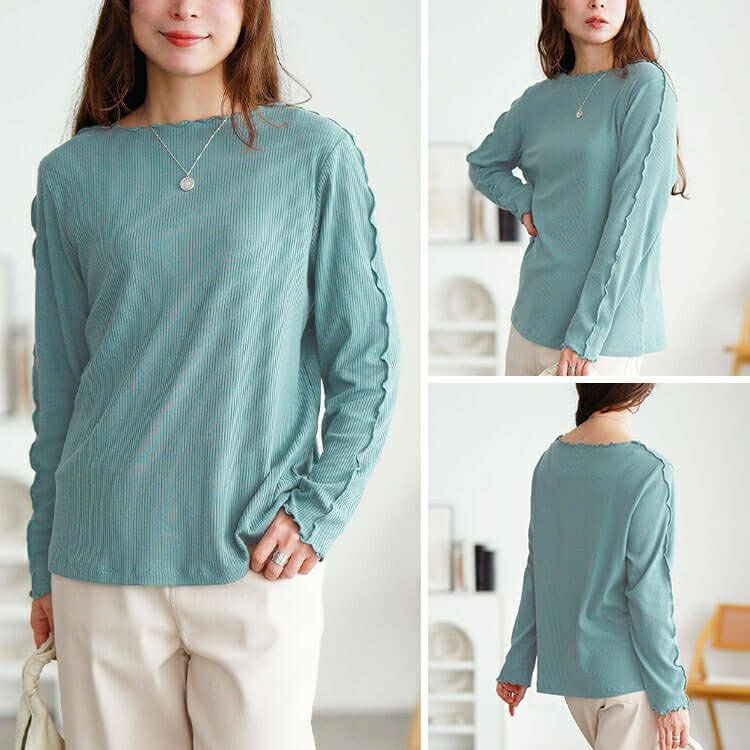 大きいサイズ レディース クルーネックショルダーメローリブトップス　cpdai-651064 【メール便可】