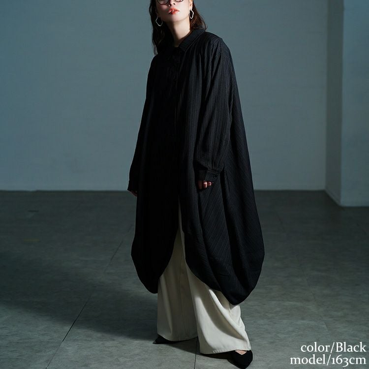 大きいサイズ レディース サイドコクーン変形シャツチュニック　nw-25047