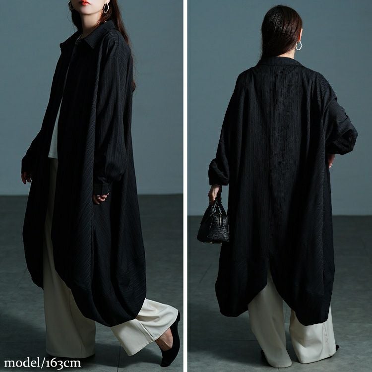 大きいサイズ レディース サイドコクーン変形シャツチュニック　nw-25047