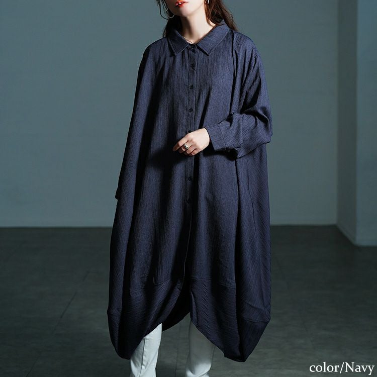 大きいサイズ レディース サイドコクーン変形シャツチュニック　nw-25047