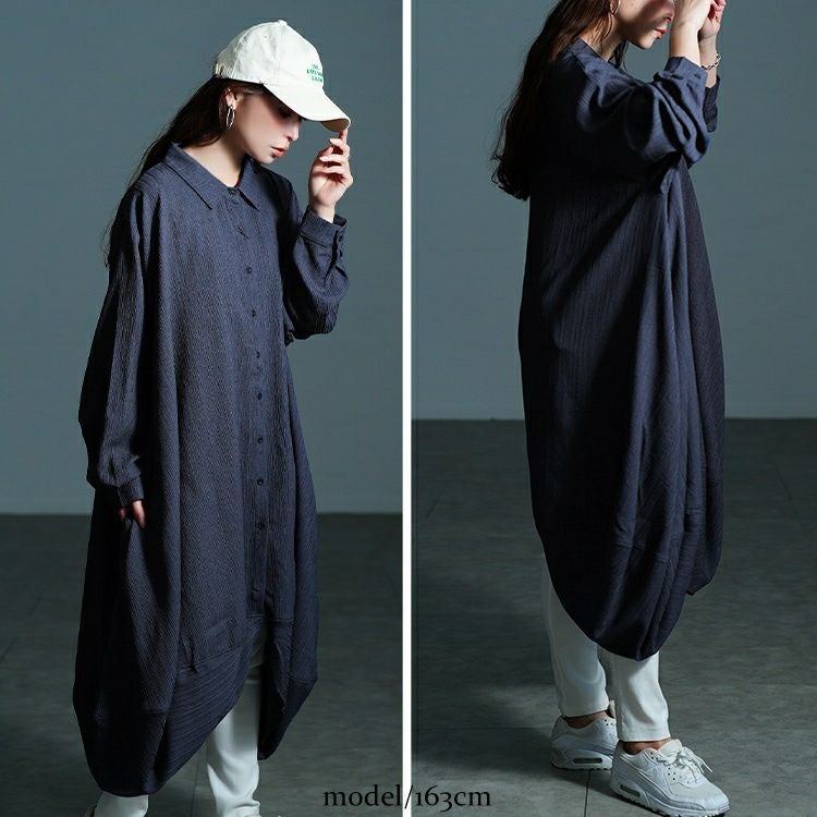 大きいサイズ レディース サイドコクーン変形シャツチュニック　nw-25047