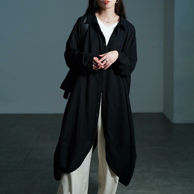 大きいサイズ レディース サイドコクーン変形シャツチュニック　nw-25047 ブラック