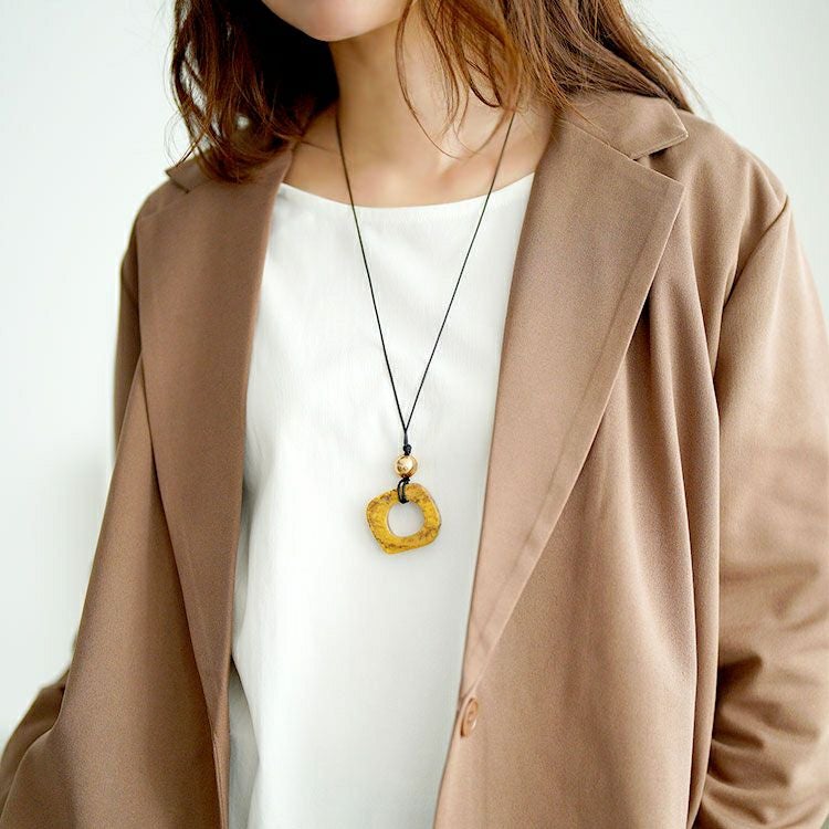 大きいサイズ レディース マーブルリングロングネックレス　goldy-1777【メール便可】