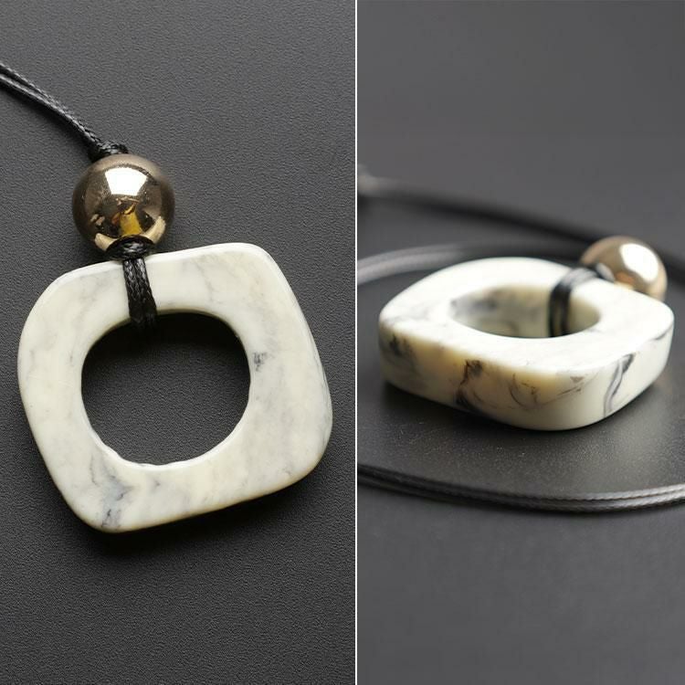 大きいサイズ レディース マーブルリングロングネックレス　goldy-1777【メール便可】 ホワイト