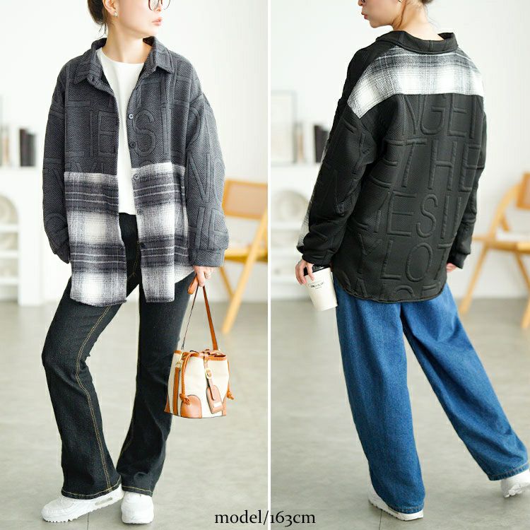 大きいサイズ レディース チェック柄切り替えビックシャツ　goldy-1752