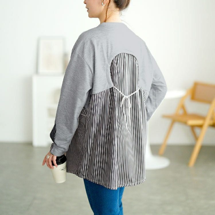 大きいサイズ レディース レイヤード風ストライプシャツ　goldy-1747【メール便可】