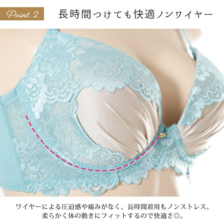 大きいサイズ レディース サテン切り替えノンワイヤーブラ＆ショーツ2点セット　nima-nj2185