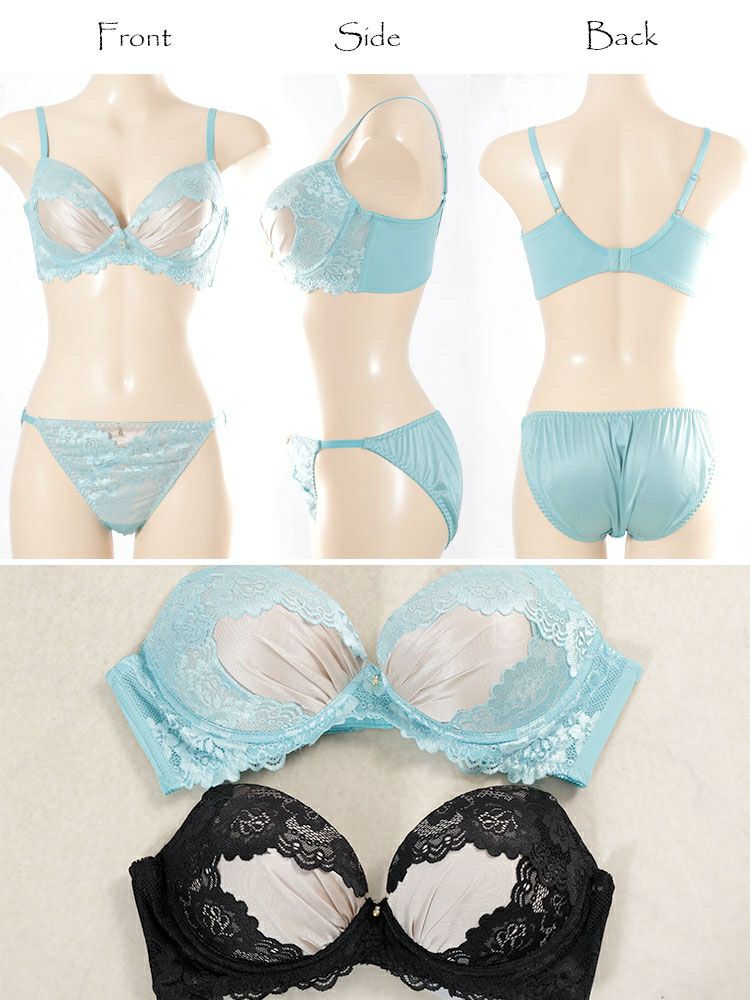 大きいサイズ レディース サテン切り替えノンワイヤーブラ＆ショーツ2点セット　nima-nj2185