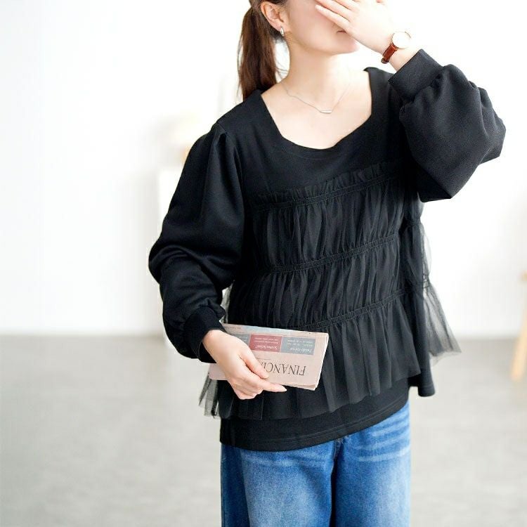 大きいサイズ レディース チュールビスチェドッキングプルオーバー　fem-619