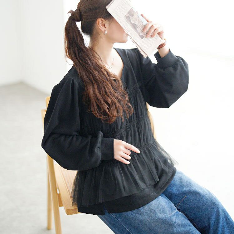 大きいサイズ レディース チュールビスチェドッキングプルオーバー　fem-619