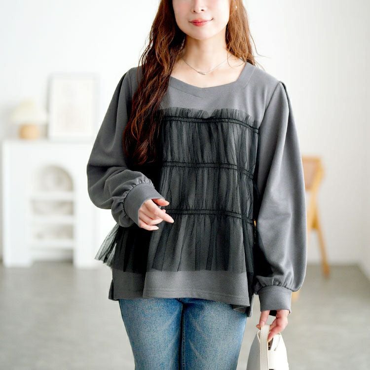 大きいサイズ レディース チュールビスチェドッキングプルオーバー　fem-619