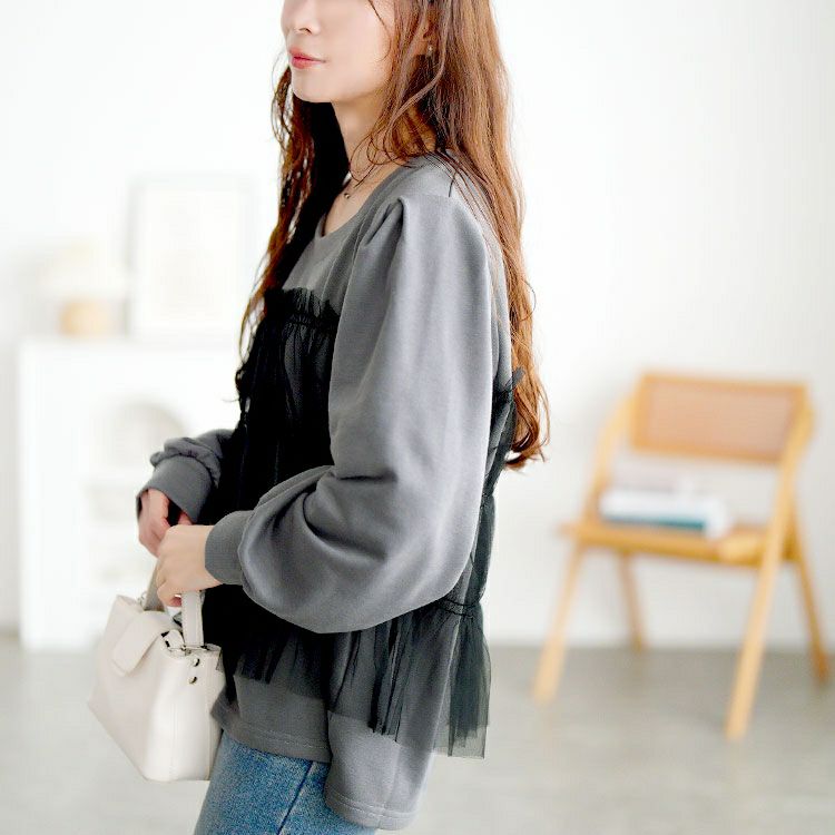 大きいサイズ レディース チュールビスチェドッキングプルオーバー　fem-619