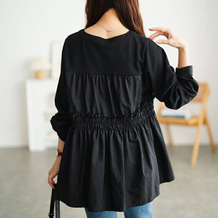 大きいサイズ レディース 異素材切り替えペプラムチュニック　fem-617