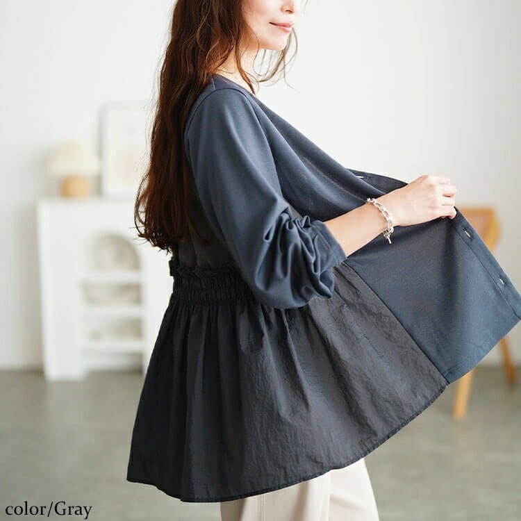 大きいサイズ レディース 異素材切り替えペプラムチュニック　fem-617