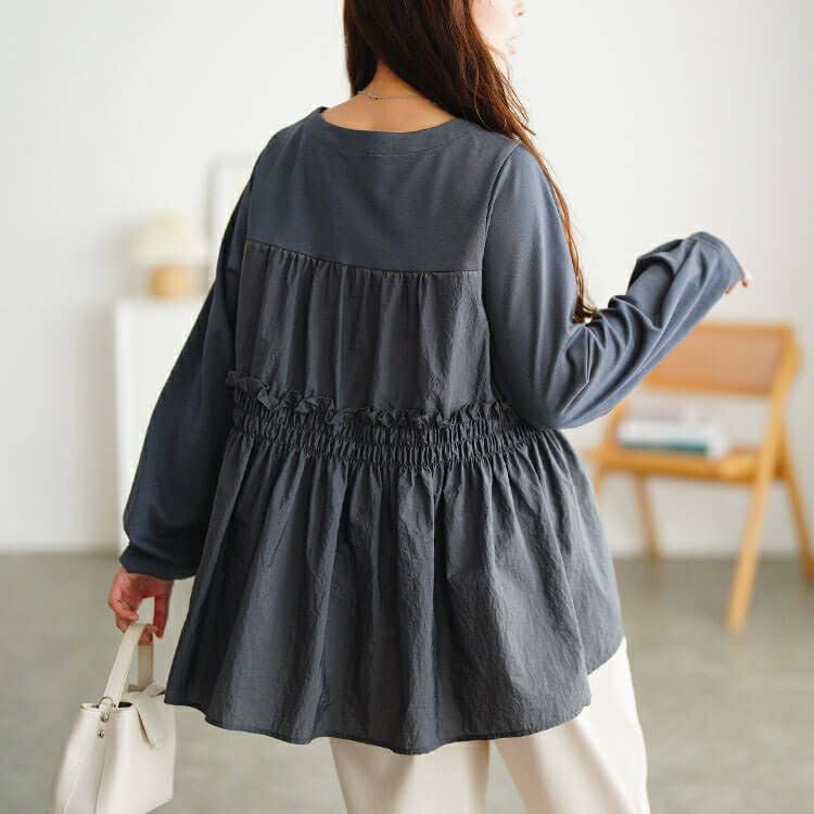 大きいサイズ レディース 異素材切り替えペプラムチュニック　fem-617