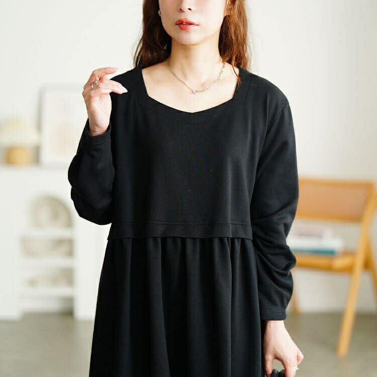 大きいサイズ レディース 袖口タックドッキングバルーンワンピース　fem-616