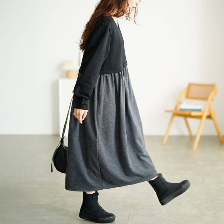 大きいサイズ レディース 袖口タックドッキングバルーンワンピース　fem-616