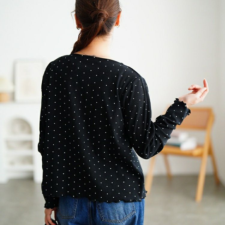 大きいサイズ レディース ドット柄リボンメローカーディガン＆キャミソール2点セット　tana-115kj477