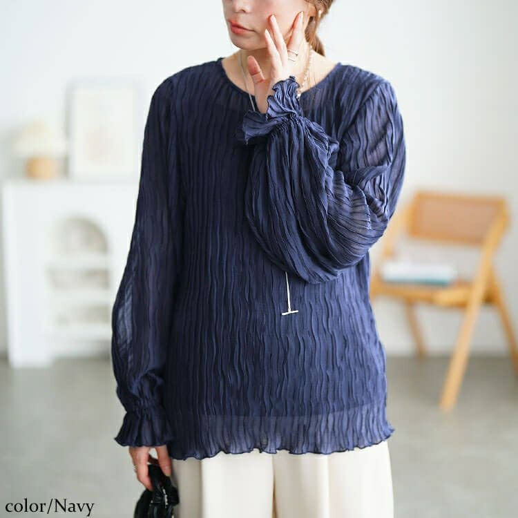 大きいサイズ レディース シアープリーツキャンディスリーブプルオーバー　maru-30193 【メール便可】