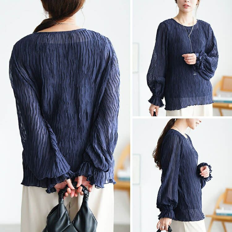 大きいサイズ レディース シアープリーツキャンディスリーブプルオーバー　maru-30193 【メール便可】