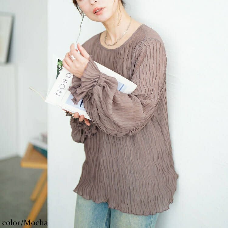 大きいサイズ レディース シアープリーツキャンディスリーブプルオーバー　maru-30193 【メール便可】