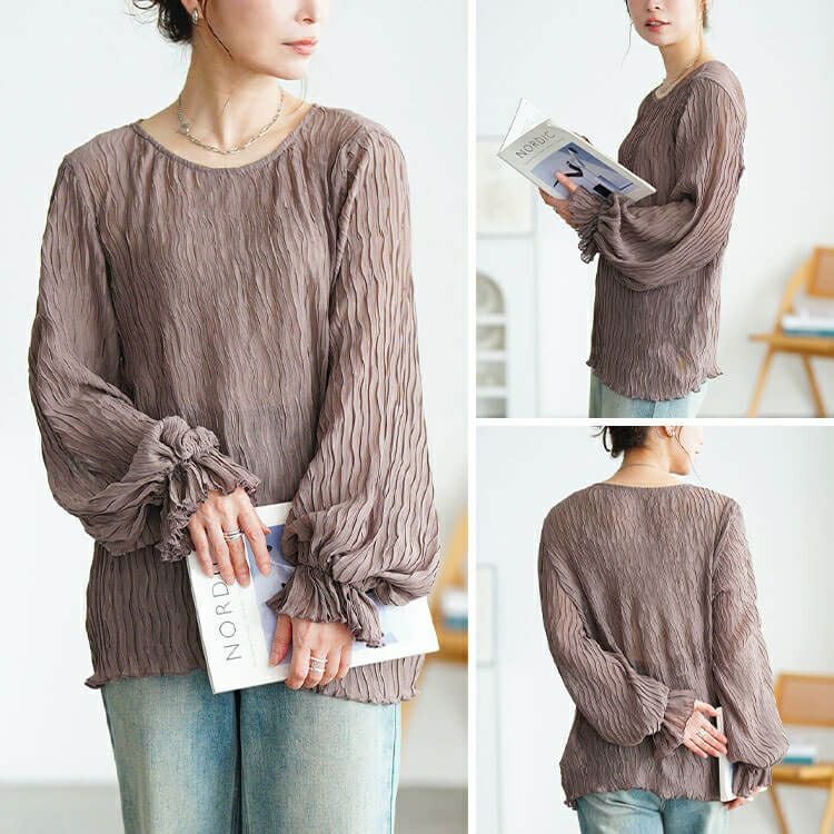 大きいサイズ レディース シアープリーツキャンディスリーブプルオーバー　maru-30193 【メール便可】