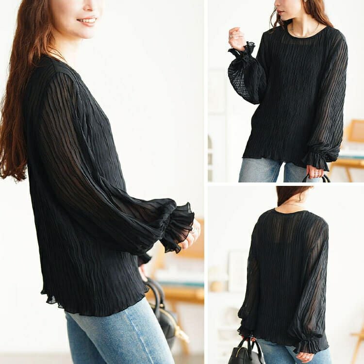 大きいサイズ レディース シアープリーツキャンディスリーブプルオーバー　maru-30193 【メール便可】