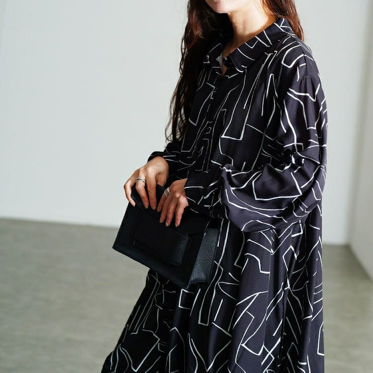 大きいサイズ レディース 幾何学柄サイドコクーン変形シャツチュニック　nw-25048