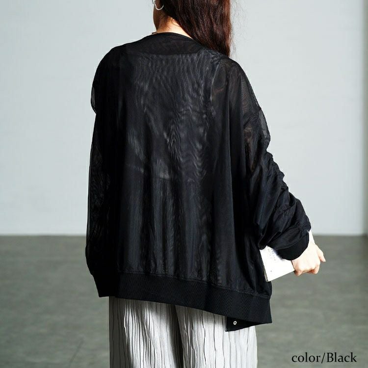 大きいサイズ レディース ギャザースリーブZIPシアーブルゾン　nw-25035