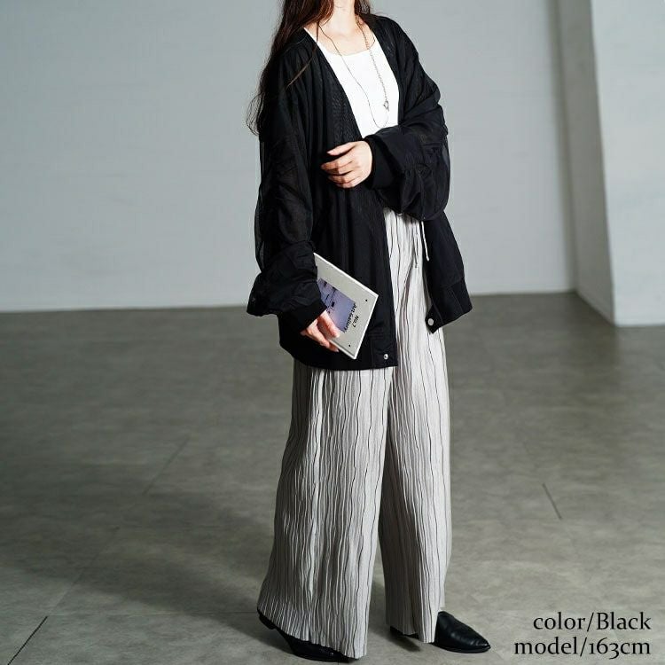 大きいサイズ レディース ギャザースリーブZIPシアーブルゾン　nw-25035