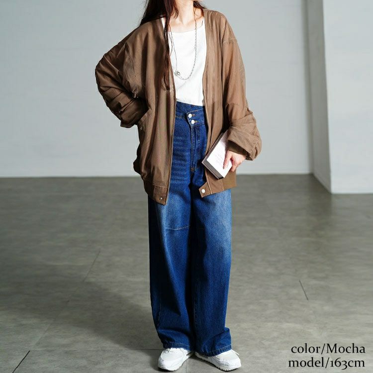 大きいサイズ レディース ギャザースリーブZIPシアーブルゾン　nw-25035