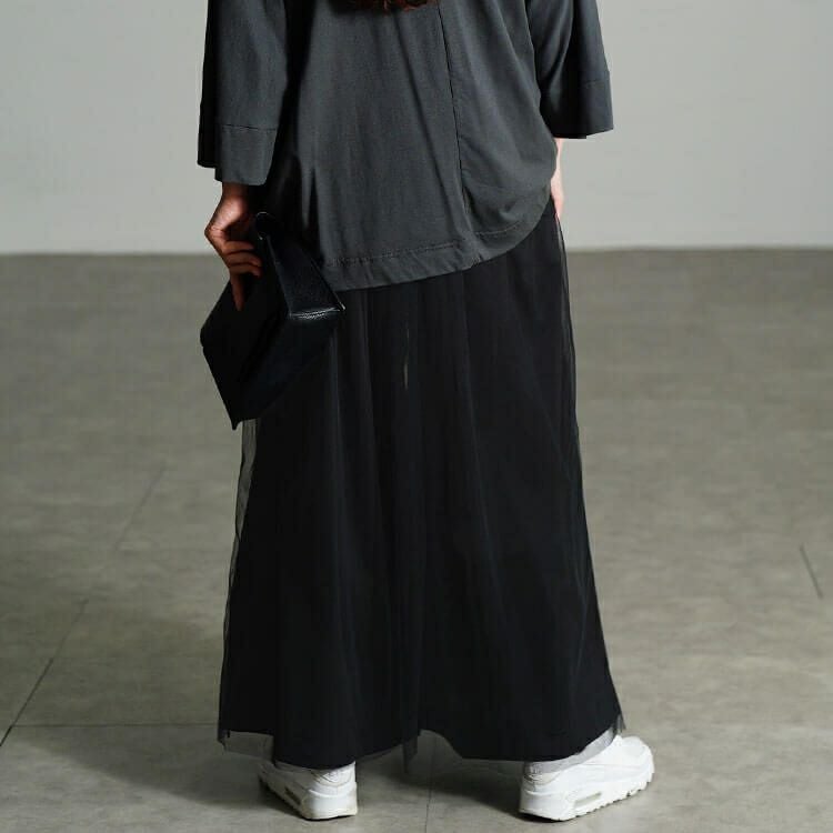 大きいサイズ レディース チュールレイヤードワイドカーゴパンツ　sw-0814