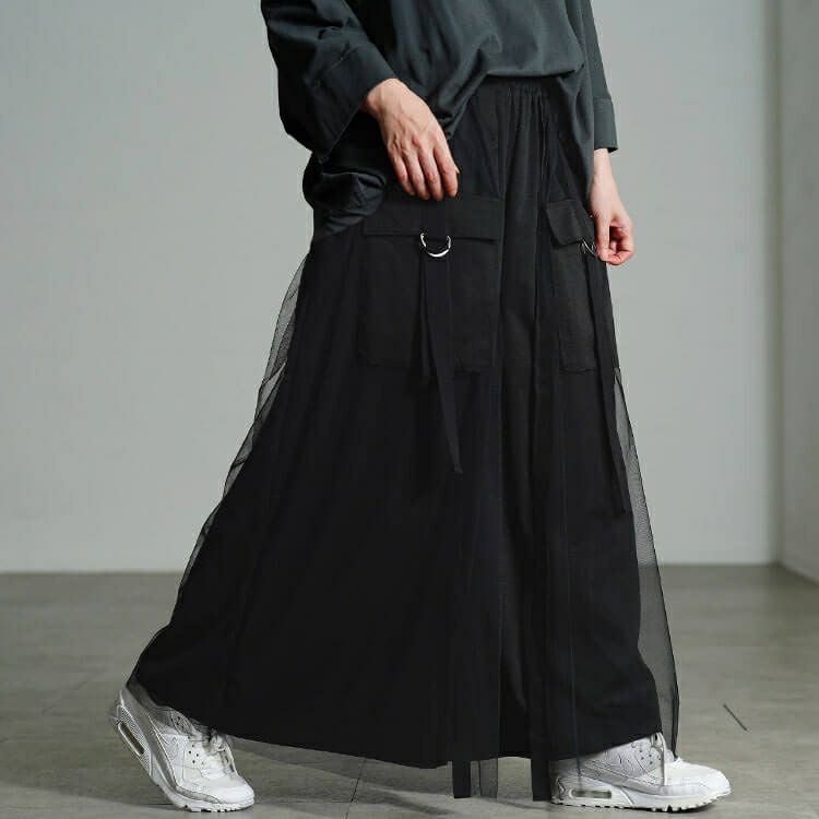 大きいサイズ レディース チュールレイヤードワイドカーゴパンツ　sw-0814