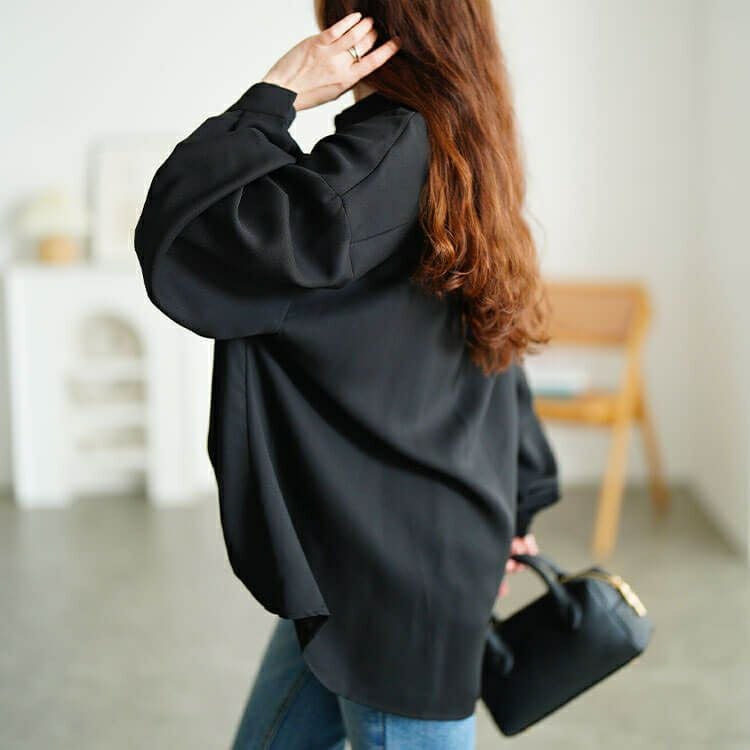 大きいサイズ レディース 裾タックボリューム袖スキッパーシャツ　sw-0812 【メール便可】