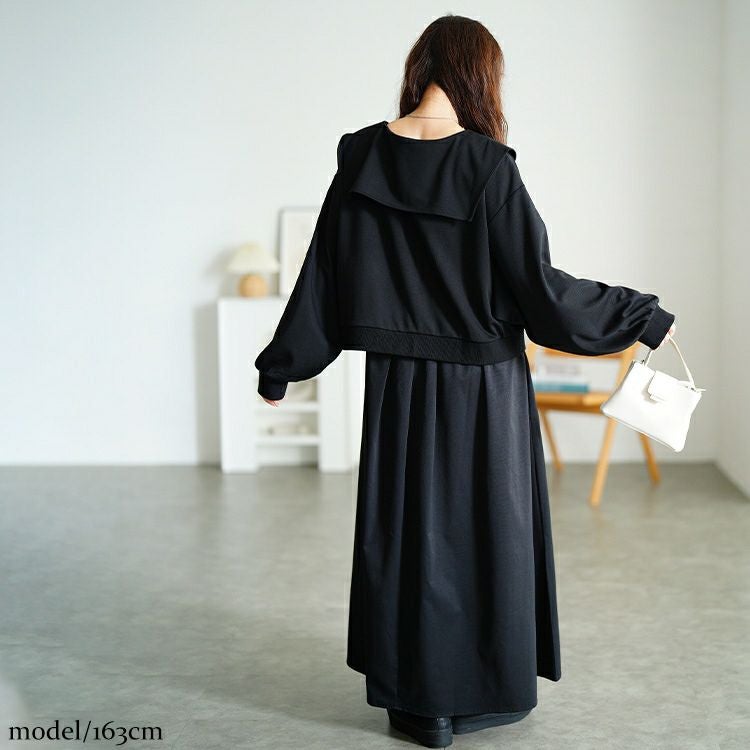 大きいサイズ レディース セーラーカラーZIPブルゾン＆異素材ノースリーブワンピース2点セット　sw-0758