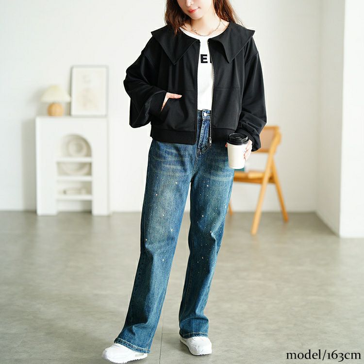 大きいサイズ レディース セーラーカラーZIPブルゾン＆異素材ノースリーブワンピース2点セット　sw-0758