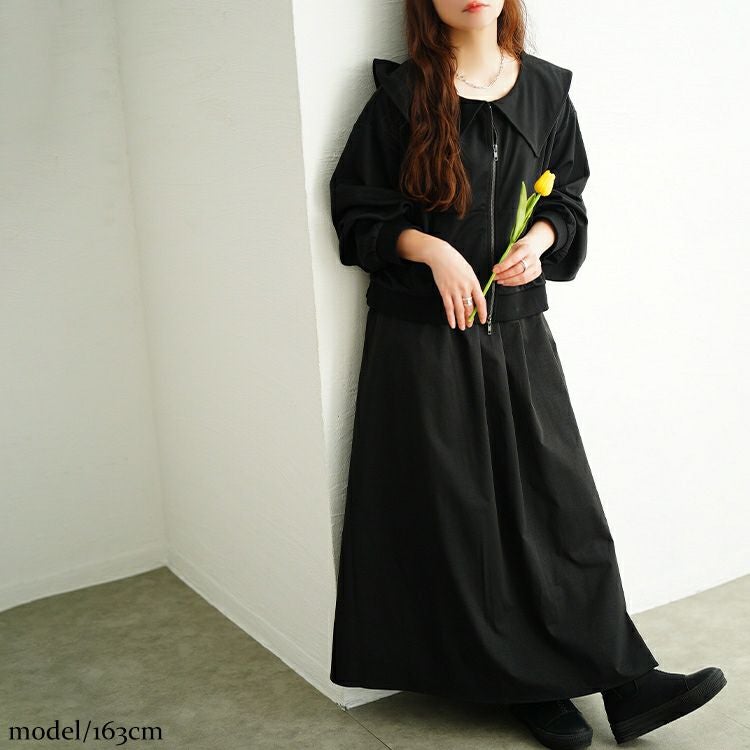 大きいサイズ レディース セーラーカラーZIPブルゾン＆異素材ノースリーブワンピース2点セット　sw-0758