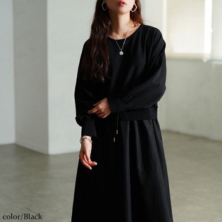 大きいサイズ レディース ドルマンニットドッキングワンピース　sum-0028