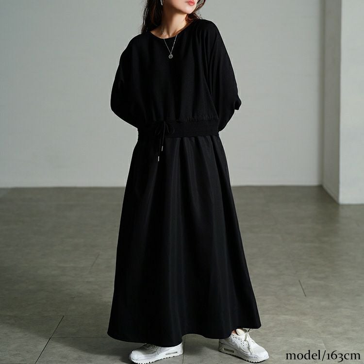 大きいサイズ レディース ドルマンニットドッキングワンピース　sum-0028