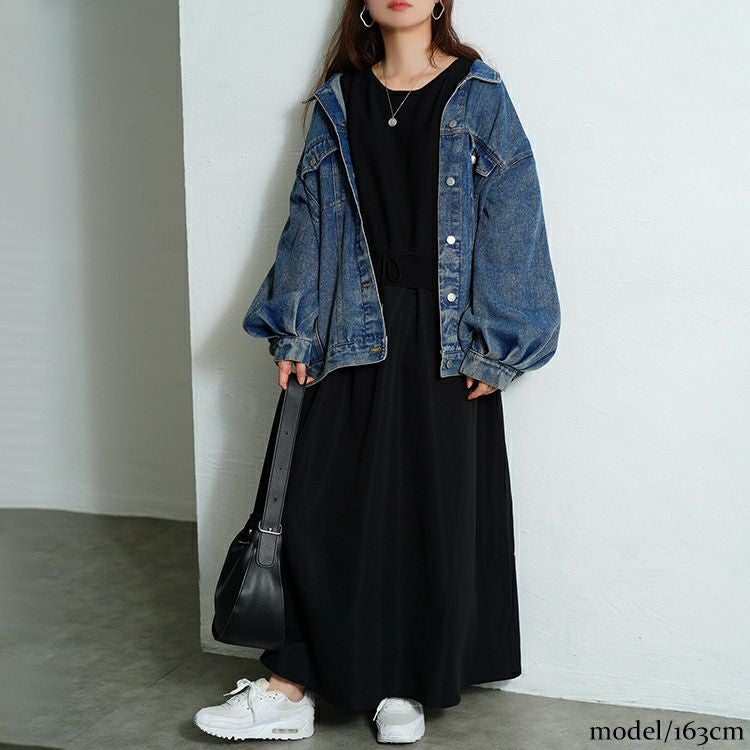 大きいサイズ レディース ドルマンニットドッキングワンピース　sum-0028