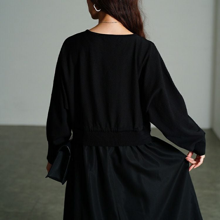 大きいサイズ レディース ドルマンニットドッキングワンピース　sum-0028