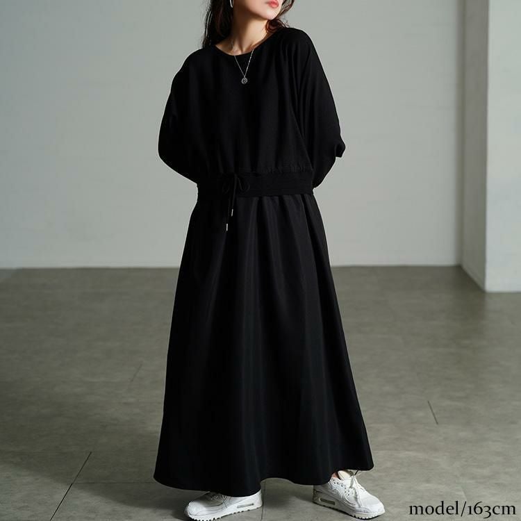 大きいサイズ レディース ドルマンニットドッキングワンピース　sum-0028 ブラック