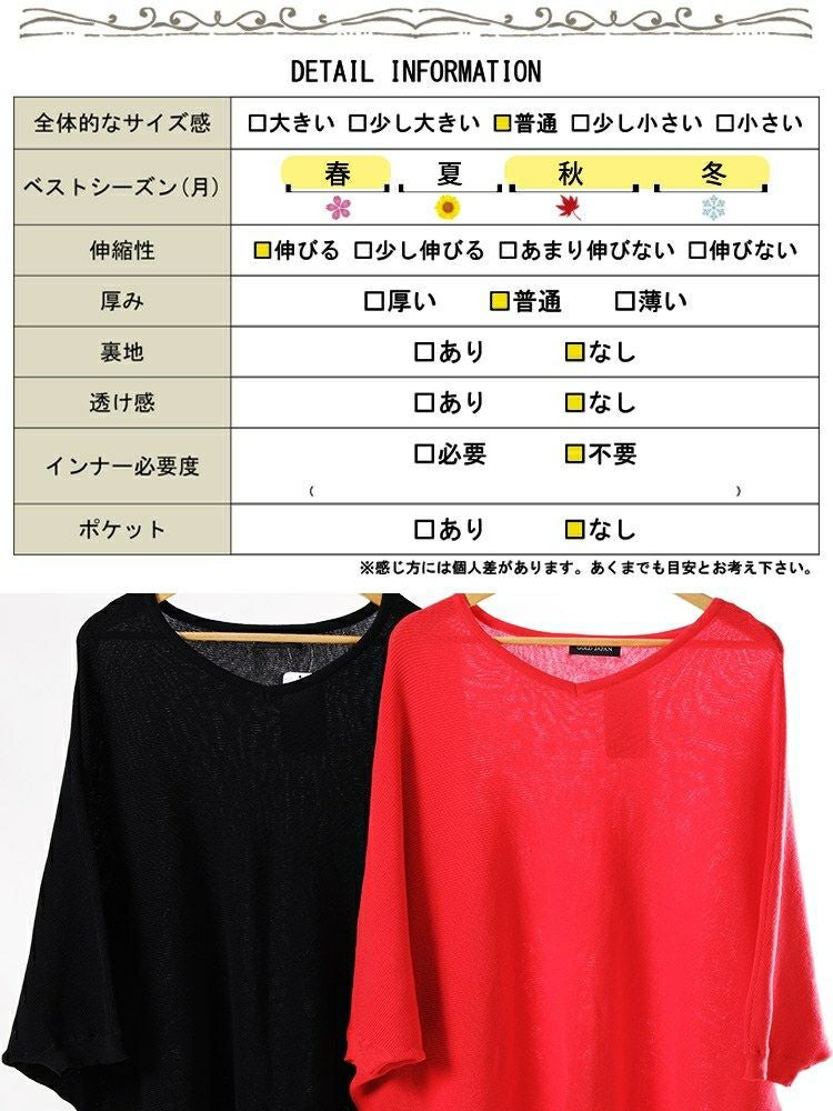 大きいサイズ レディース Vネック片畦編みドルマンニット sum-0027