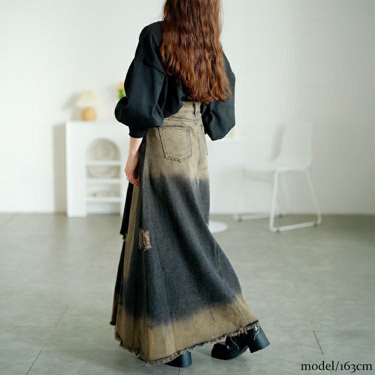 大きいサイズ レディース ダメージデニムロングスカート　goldy-1761